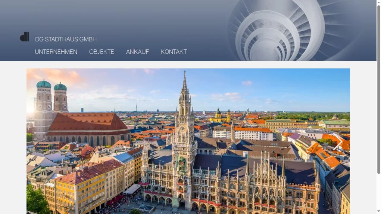 Echte Desktopansicht der Webseite von DG Stadthaus GmbH