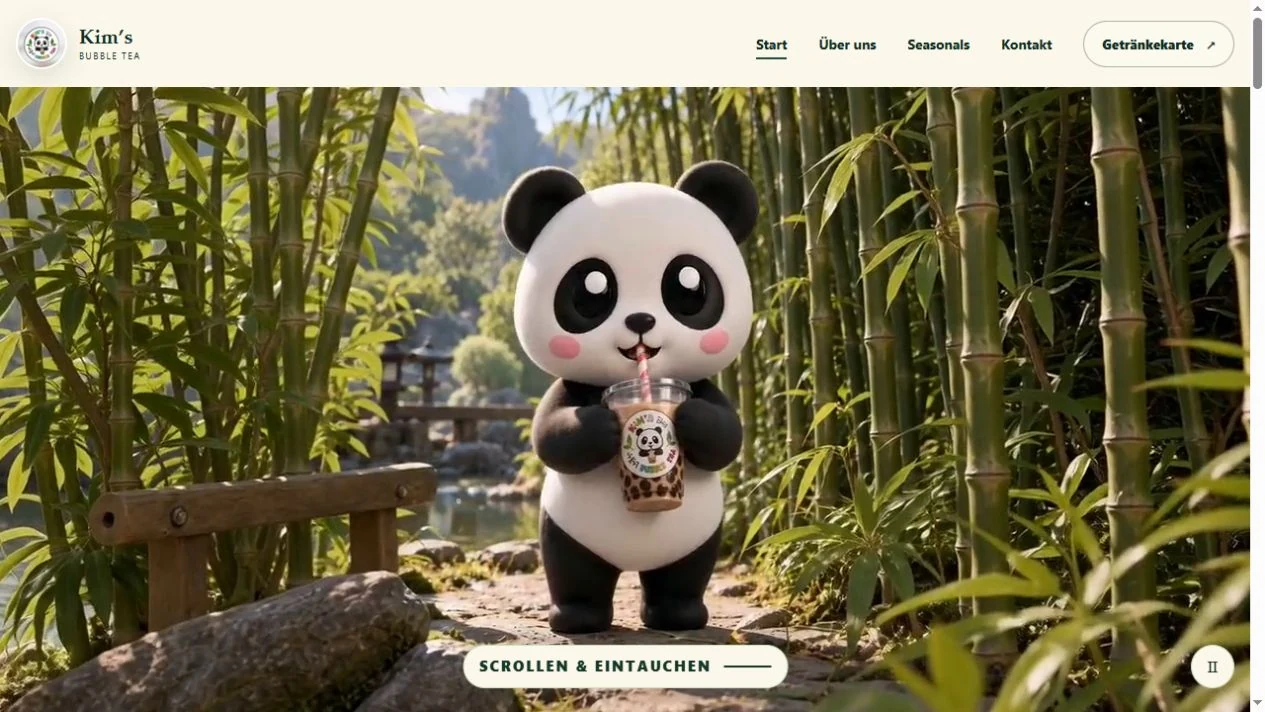 Echte Desktopansicht der Webseite von Kim’s Bubble Tea